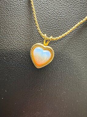 Trifari Gold-Tone Heart Necklace With Opalescent Pendant & Textured Back